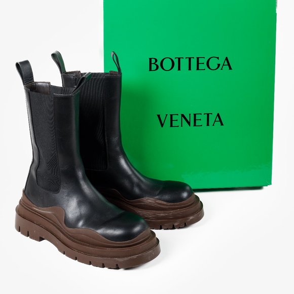 Bottega Veneta Black & Brown Tire Chelsea Boots
